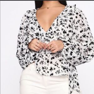 Fashion Nova white floral balloon sleeve blouse